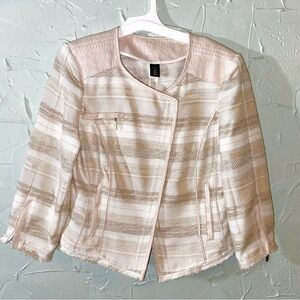 White House Black Market Cropped Asymmetrical Zip Ivory Striped Jacket | Size 6